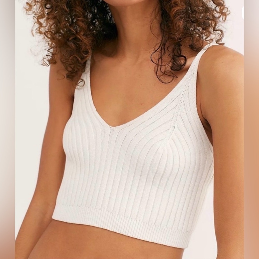 Free People Ivory Ribbed Knit Top